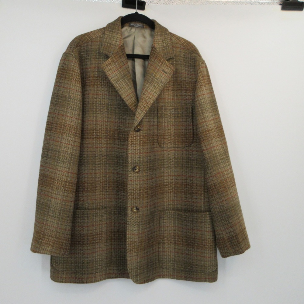 Vintage Orvis Harris Tweed Mens 42R Brown Plaid Wool Sport Coat Blazer 3 Button